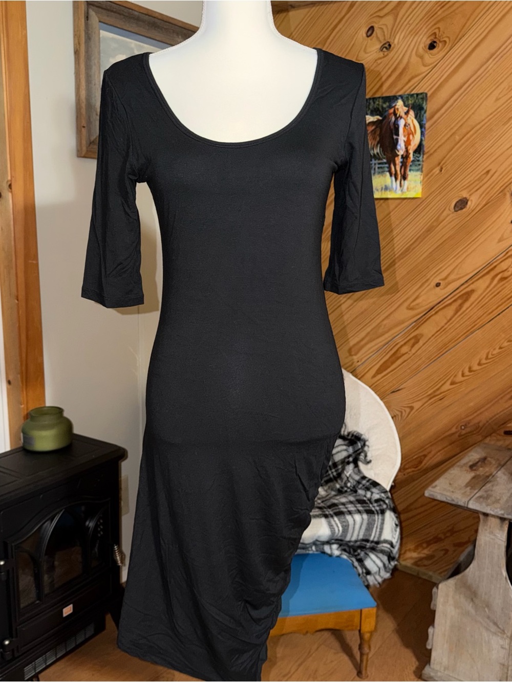 Banana Republic Classic Black Scoop Neck Women's Dress With Scrunched Skirt